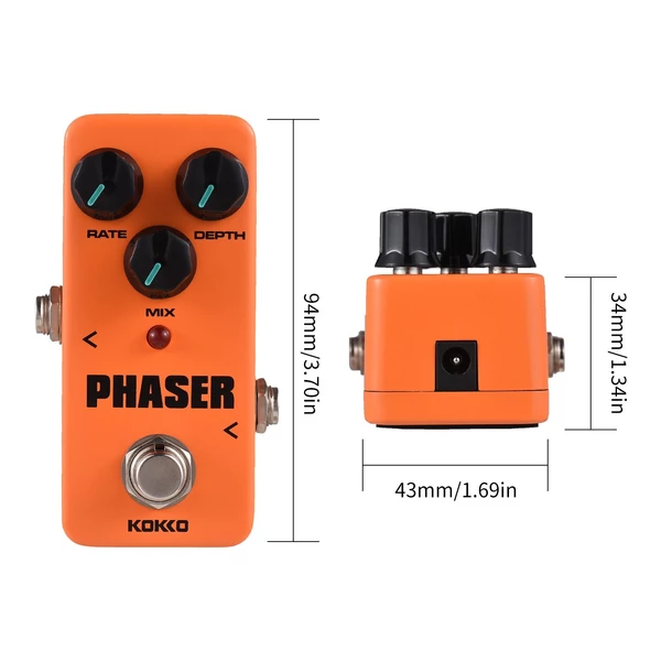 KOKKO FPH2 Phaser elektromos gitár effekt pedál, hordozható analóg pedál 3 vezérlőgombbal, True Bypass elektromos gitárhoz