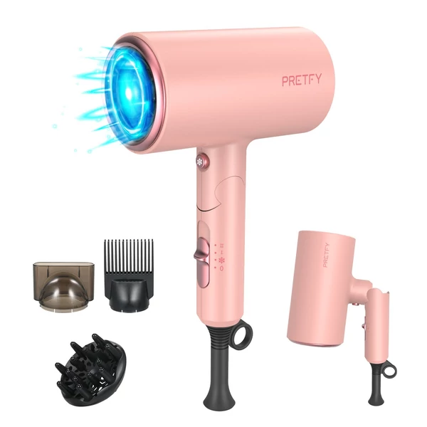 Pretfy 2000W hajszárító erős légárammal gyors szárításhoz, hidratáló, otthoni, szállodai és fodrászszalonokba - Pink