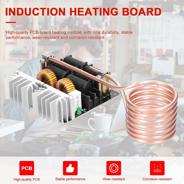 1000W ZVS indukciós fűtőmodul alacsony feszültségű fűtőtekercs flyback meghajtó réz csővel DIY kis alkatrészek edzéséhez, hőkezeléséhez