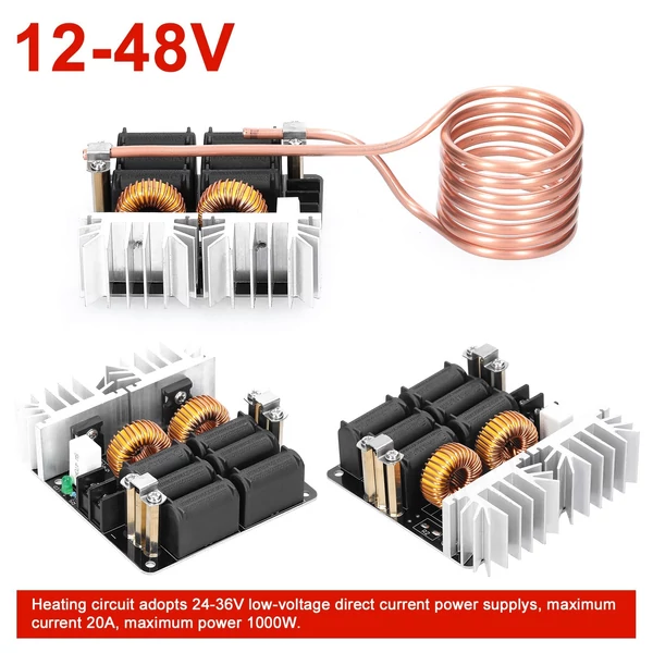 1000W ZVS indukciós fűtőmodul alacsony feszültségű fűtőtekercs flyback meghajtó réz csővel DIY kis alkatrészek edzéséhez, hőkezeléséhez