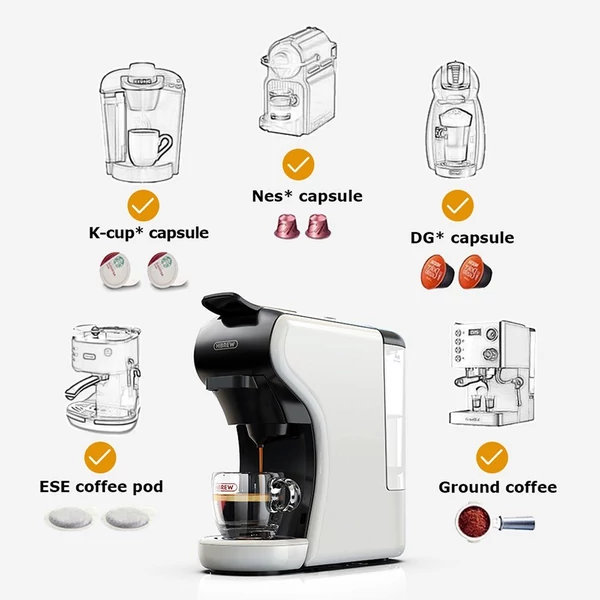 HiBREW H1A 19 bar nyomású eszpresszó kávéfőző 4 az 1-ben, Dolce Gusto kompatibilis, hideg-meleg rendszer, 2 csészeméret - Fehér