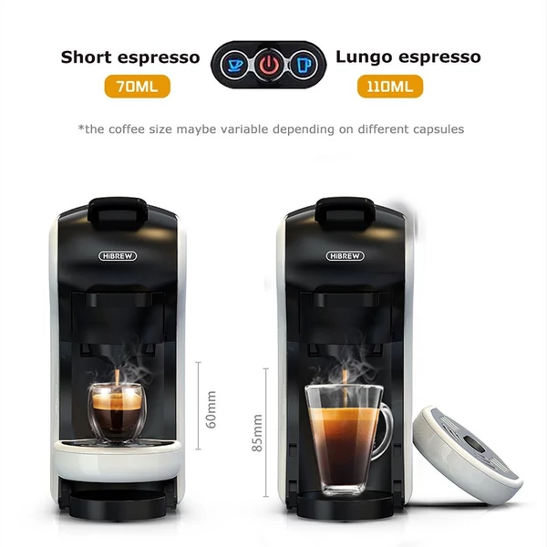 HiBREW H1A 19 bar nyomású eszpresszó kávéfőző 4 az 1-ben, Dolce Gusto kompatibilis, hideg-meleg rendszer, 2 csészeméret - Fehér
