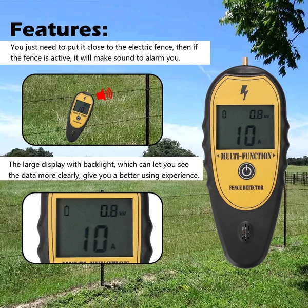 200-15000V ranch kerítés digitális kijelző áram-irány teszter farm elektromos kerítés hiba kereső LCD háttérvilágítással, tárolótáskával