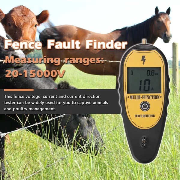 200-15000V ranch kerítés digitális kijelző áram-irány teszter farm elektromos kerítés hiba kereső LCD háttérvilágítással, tárolótáskával