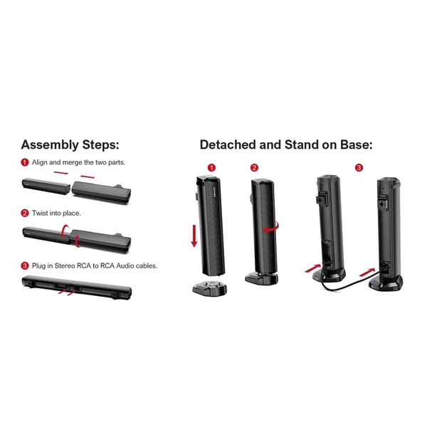 ULTIMEA Apollo S40 2.2CH Bluetooth levehető soundbar TV-hez, 100W, 3 EQ mód, állítható basszus, ARC/Optikai/Aux/Fali rögzítés