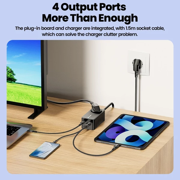 Toocki TCT2C67-JRB01 67W GaN töltő, háromportos (kettős USB-C 67W + USB-A 22,5W) PD 3.0-val és biztonsági védelemmel