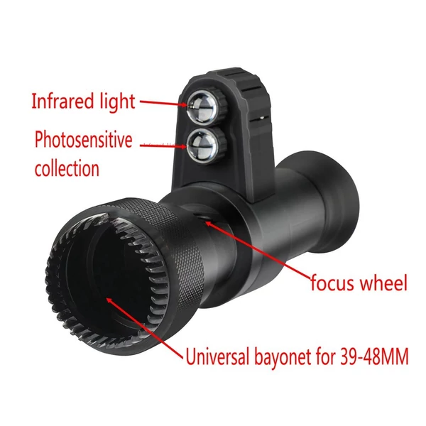 Monokulár digitális infravörös éjjellátó eszköz, 200-300m, 38-48 mm átmérőjű távcsőhöz, teljes sötétben használható - A típus