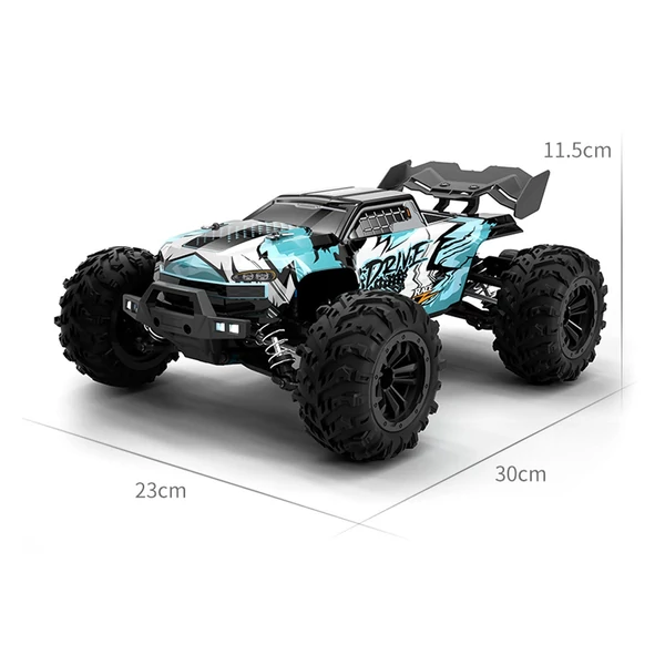 2.4 GHz 70 km/h nagy sebességű 1/16 off-road RC teherautó 4WD versenyző mászó autó kefe nélküli motorral és LED fénnyel - Zöld, 1 akkumulátor