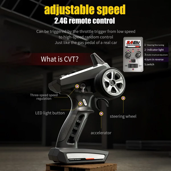 2.4 GHz 70 km/h nagy sebességű 1/16 off-road RC teherautó 4WD versenyző mászó autó kefe nélküli motorral és LED fénnyel - Zöld, 3 akkumulátor