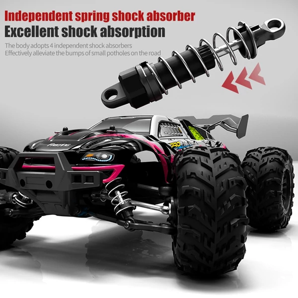 2.4 GHz 70 km/h nagy sebességű 1/16 off-road RC teherautó 4WD versenyző mászó autó kefe nélküli motorral és LED fénnyel - Piros, 1 akkumulátor