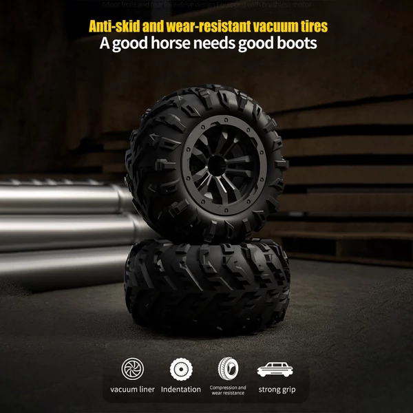 2.4 GHz 70 km/h nagy sebességű 1/16 off-road RC teherautó 4WD versenyző mászó autó kefe nélküli motorral és LED fénnyel - Piros, 2 akkumulátor