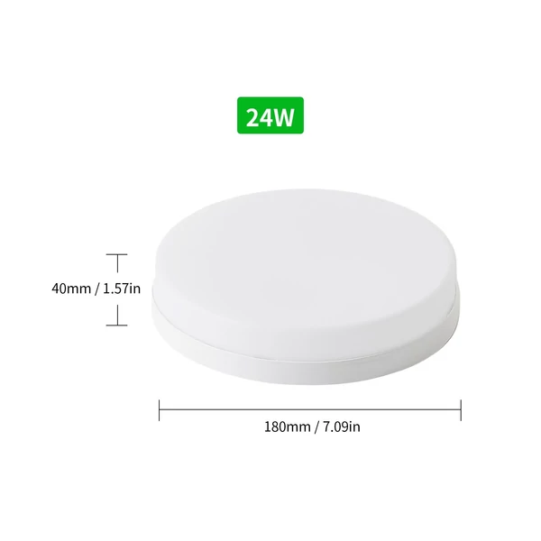 LED mennyezeti lámpa, 24W, kerek, fehér fény (6500-7000K), konyhába, hálószobába, folyosóra - Fehér