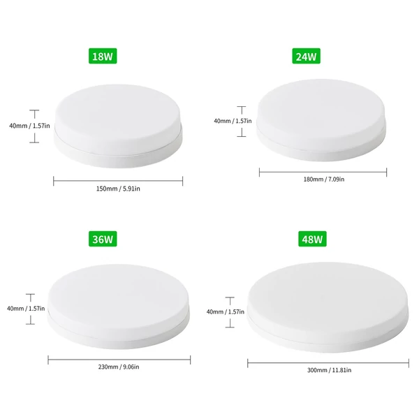 LED mennyezeti lámpa, 24W, kerek, fehér fény (6500-7000K), konyhába, hálószobába, folyosóra - Fehér