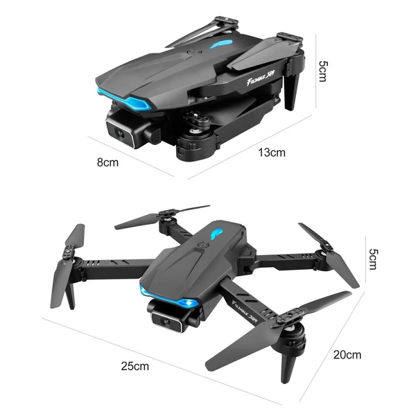 S89 4K Wifi FPV RC drón, mini összecsukható quadkopter gravitációs érzékelővel, iránytű mód, gesztus fotó/videó funkcióval - Fekete, 2 akkumulátor