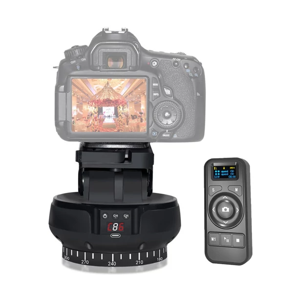 Andoer YT1200 motoros panorámafej, 2 tengelyes, 360°-os forgás, távirányítóval, 9 sebességfokozattal, 1 kg teherbírással.