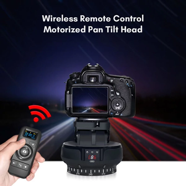 Andoer YT1200 motoros panorámafej, 2 tengelyes, 360°-os forgás, távirányítóval, 9 sebességfokozattal, 1 kg teherbírással.