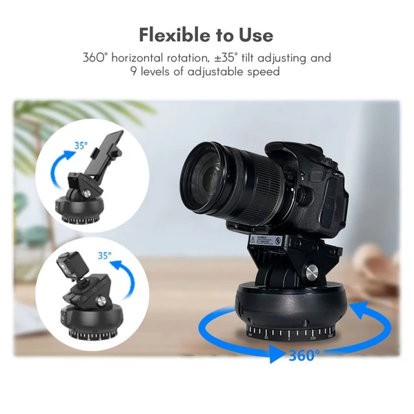 Andoer YT1200 motoros panorámafej, 2 tengelyes, 360°-os forgás, távirányítóval, 9 sebességfokozattal, 1 kg teherbírással.