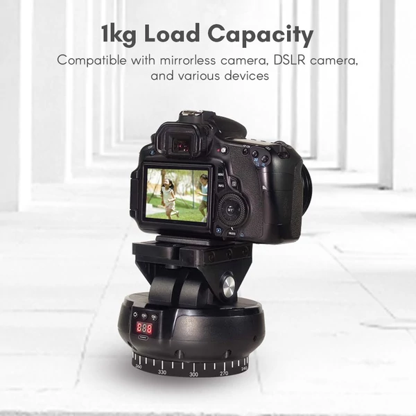 Andoer YT1200 motoros panorámafej, 2 tengelyes, 360°-os forgás, távirányítóval, 9 sebességfokozattal, 1 kg teherbírással.