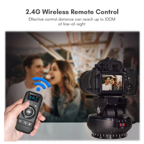 Andoer YT1200 motoros panorámafej, 2 tengelyes, 360°-os forgás, távirányítóval, 9 sebességfokozattal, 1 kg teherbírással.