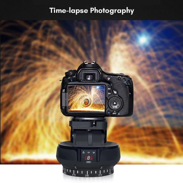Andoer YT1200 motoros panorámafej, 2 tengelyes, 360°-os forgás, távirányítóval, 9 sebességfokozattal, 1 kg teherbírással.