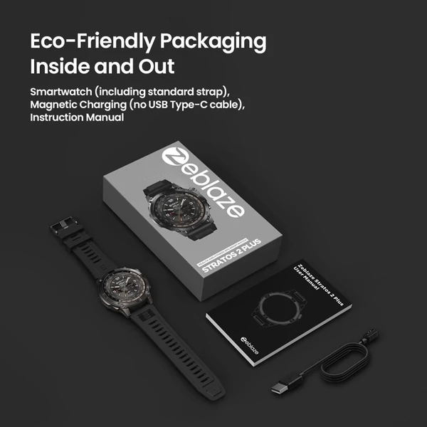 Zeblaze Stratos 2 Plus GPS okosóra, 1.43" AMOLED kijelző, GPS, 60 sport mód, egészségkövetés, fitnesz és vezeték nélküli hívás - Fekete