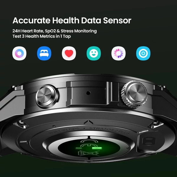 Zeblaze Stratos 2 Plus GPS okosóra, 1.43" AMOLED kijelző, GPS, 60 sport mód, egészségkövetés, fitnesz és vezeték nélküli hívás - Fekete