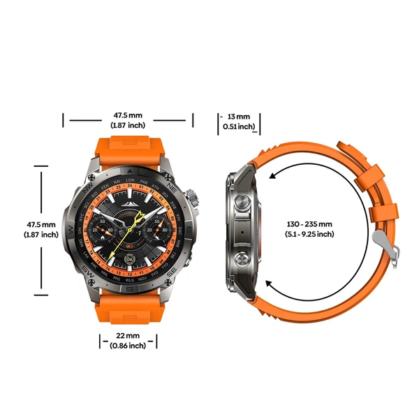 Zeblaze Stratos 2 Plus GPS okosóra, 1.43" AMOLED kijelző, GPS, 60 sport mód, egészségkövetés, fitnesz és vezeték nélküli hívás - Narancs