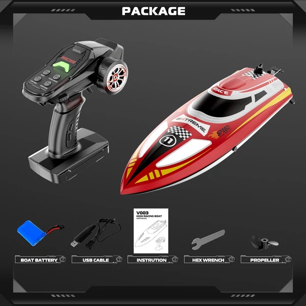 30 km/h sebességű, távirányítós motorcsónak felnőtteknek, vízhűtéses rendszerrel, alacsony töltöttségjelzővel és vízérzékelővel - Piros