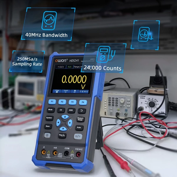 Owon 2 az 1-ben oszcilloszkóp és multiméter, 1CH, 250MSa/s, 40MHz, 24,000 leolvasás, 10,000 wfms/s elektronikai hibakereséshez