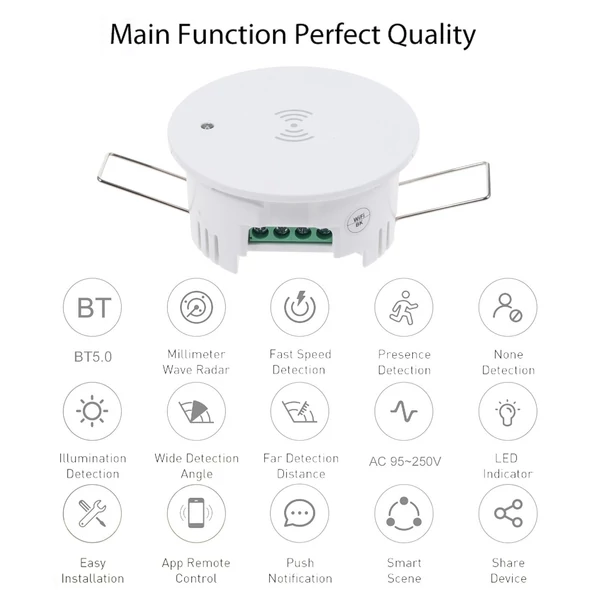 Emberi jelenlét-érzékelő, mozgás- és testhelyzet-detektor, BT5.0, 2.4GHz WiFi, hub nélkül működik - 1-es típus