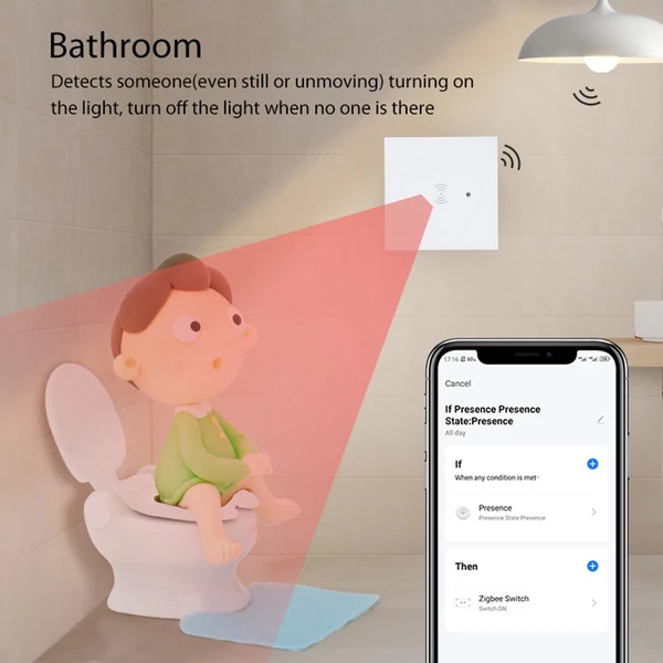 Emberi jelenlét-érzékelő, mozgás- és testhelyzet-detektor, BT5.0, 2.4GHz WiFi, hub nélkül működik - 3-as típus
