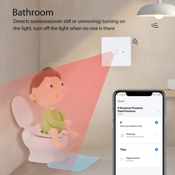 ZigBee jelenlétérzékelő, gyors mozgásdetektor, 24 GHz radar, megvilágítás érzékelés, emberi jelenlét, ZigBee átjáróval használható - 3-as típus