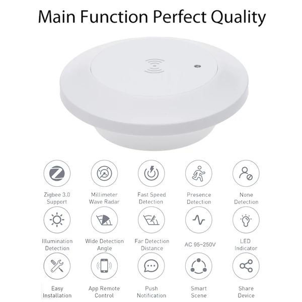ZigBee jelenlétérzékelő, gyors mozgásdetektor, 24 GHz radar, megvilágítás érzékelés, emberi jelenlét, ZigBee átjáróval használható - 2-es típus