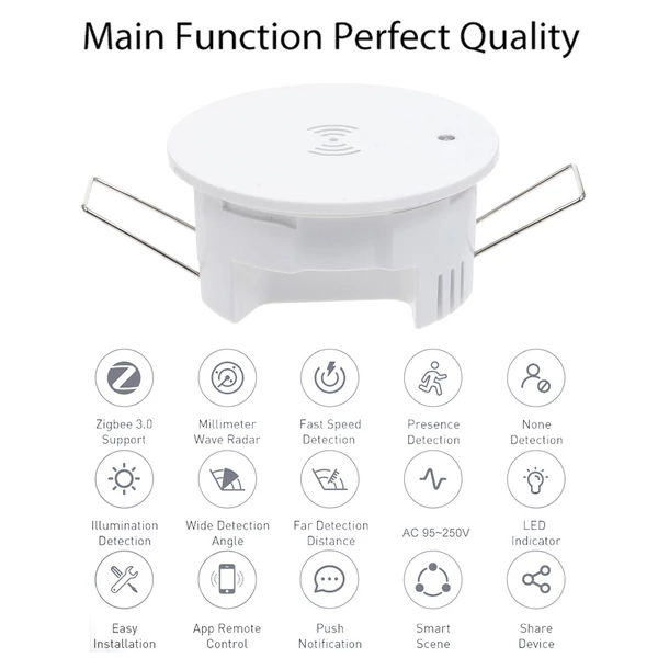 ZigBee jelenlétérzékelő, gyors mozgásdetektor, 24 GHz radar, megvilágítás érzékelés, emberi jelenlét, ZigBee átjáróval használható - 1-es típus