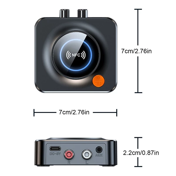 C52 BT Audio Adó-Vevő 2 az 1-ben Adapter, NFC-támogatás, alacsony késleltetésű vezeték nélküli hangvevő otthoni/autós sztereóhoz