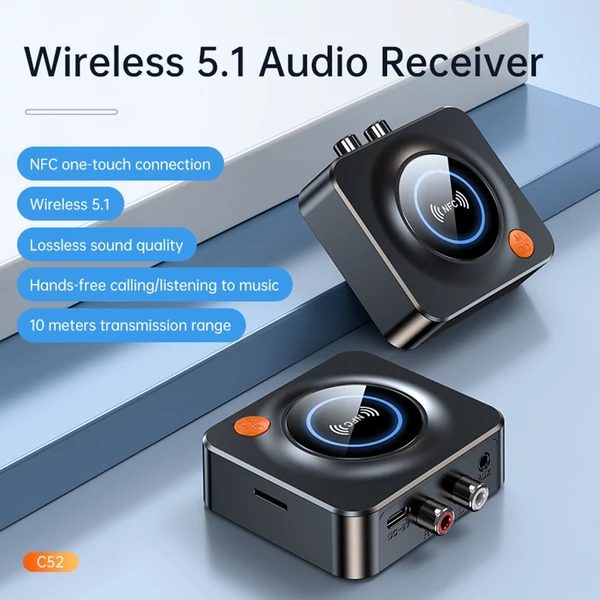 C52 BT Audio Adó-Vevő 2 az 1-ben Adapter, NFC-támogatás, alacsony késleltetésű vezeték nélküli hangvevő otthoni/autós sztereóhoz
