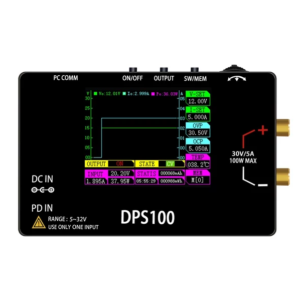 100W 30V 5A hordozható digitális állítható tápegység, többvédelem, alacsony hőmérséklet, nagy hatékonyság, 2,4 hüvelykes színes kijelzővel