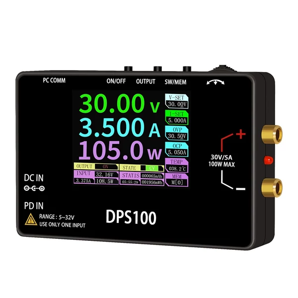 100W 30V 5A hordozható digitális állítható tápegység, többvédelem, alacsony hőmérséklet, nagy hatékonyság, 2,4 hüvelykes színes kijelzővel