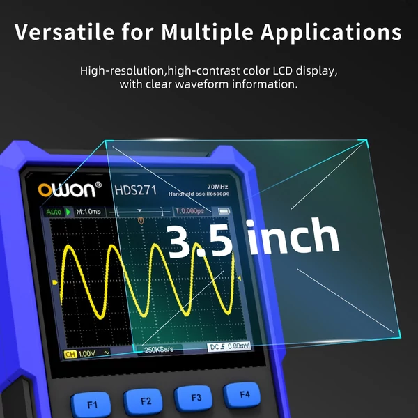 Owon oszcilloszkóp, multiméter és hullámforma-generátor, 70 MHz, 1 csatorna, 250 MSa/s, 3 az 1-ben digitális oszcilloszkóp, 3,5" LCD kijelzővel