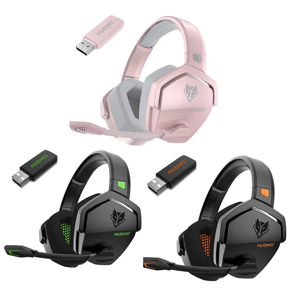 NUBWO G06 2.4G vezeték nélküli gaming fejhallgató mikrofonnal, 3,5 mm-es vezetékes sport fülhallgató, zajcsökkentés - Fekete