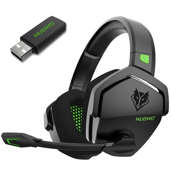NUBWO G06 2.4G vezeték nélküli gaming fejhallgató mikrofonnal, 3,5 mm-es vezetékes sport fülhallgató, zajcsökkentés - Fekete
