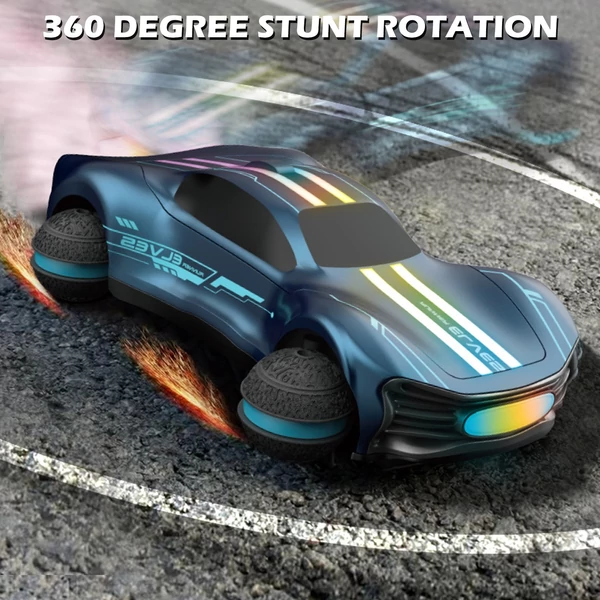 Távirányítós drift autó, 2.4GHz elektromos kaszkadőr jármű 360°-os forgással, terepgumik, LED fények, karácsonyi ajándék fiúknak-lányoknak - Szürke, 1 akkumulátor