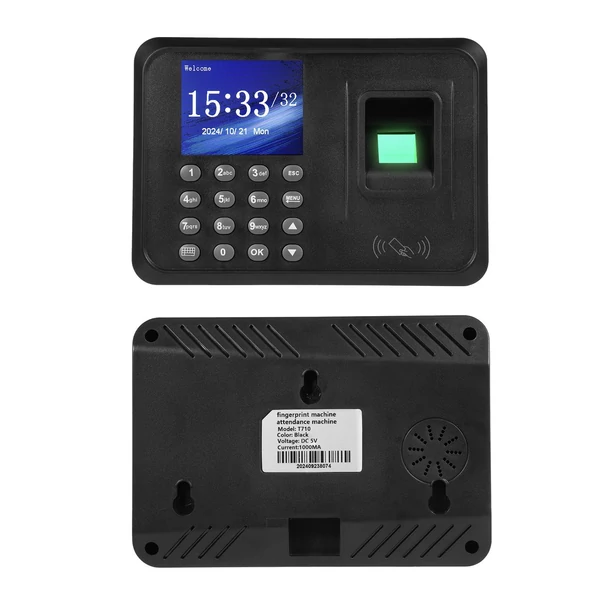 T710 2,4 hüvelykes TFT színes kijelzős biometrikus munkaidő-nyilvántartó gép ujjlenyomat, jelszó és ID kártya támogatással
