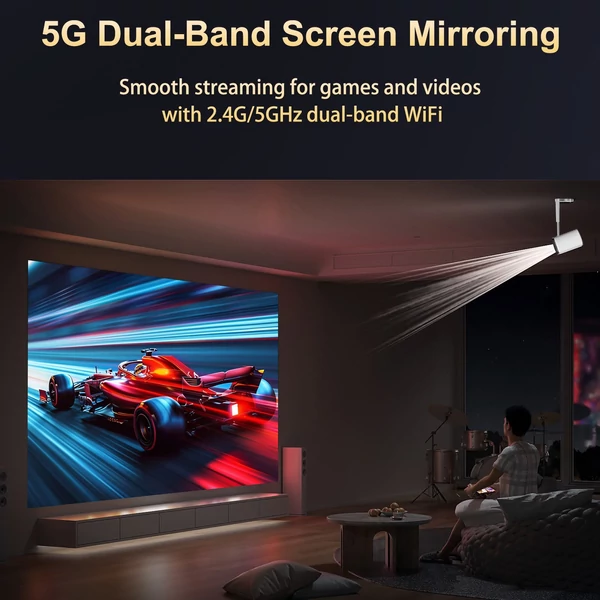 TS-7 Mini Projektor WiFi BT5.0 Android 13, 180°-ban forgatható, 720P, 100" kijelző, 4K dekódolás, Auto Keystone, távirányítóval