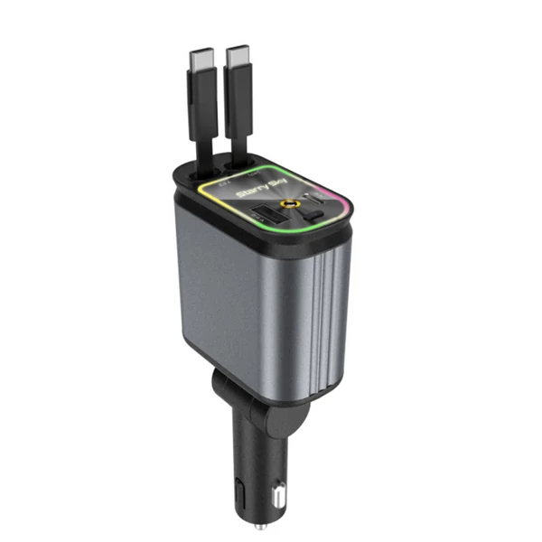 4 az 1-ben visszahúzható autós töltő USB- és Type-C-porttal, LED-del, gyors töltés iOS és Android készülékekhez