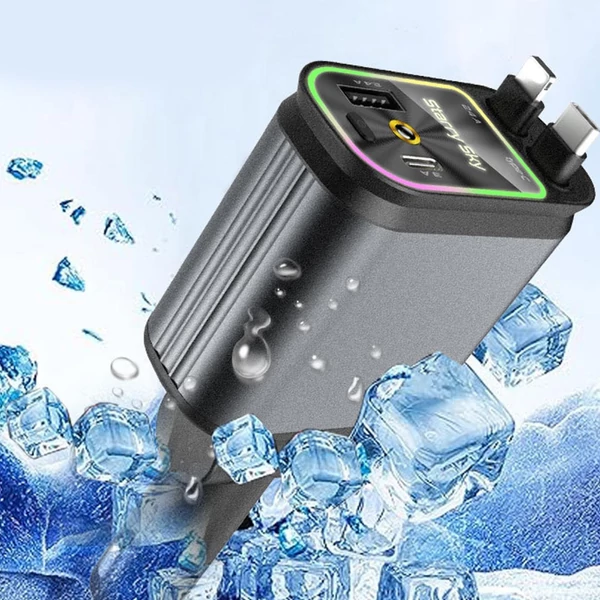 4 az 1-ben visszahúzható autós töltő USB- és Type-C-porttal, LED-del, gyors töltés iOS és Android készülékekhez
