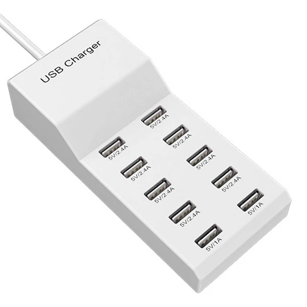 50W USB töltőállomás, 10 portos USB töltő Hordozható töltő több eszközhöz: okostelefonok, tabletek, laptopok, okosórák