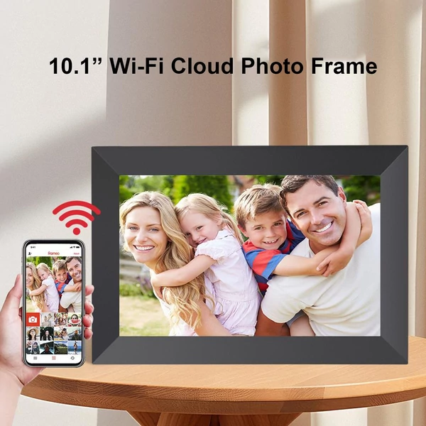 10,1 hüvelykes WiFi digitális képkeret, 1280x800 IPS érintőképernyő, Frameo alkalmazás, 32GB beépített memória - Fekete