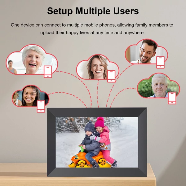 10,1 hüvelykes WiFi digitális képkeret, 1280x800 IPS érintőképernyő, Frameo alkalmazás, 32GB beépített memória - Fekete