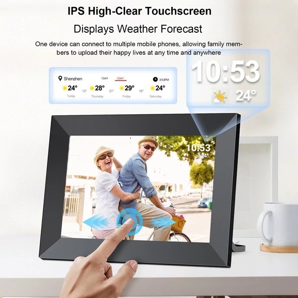 10,1 hüvelykes WiFi digitális képkeret, 1280x800 IPS érintőképernyő, Frameo alkalmazás, 32GB beépített memória - Fekete